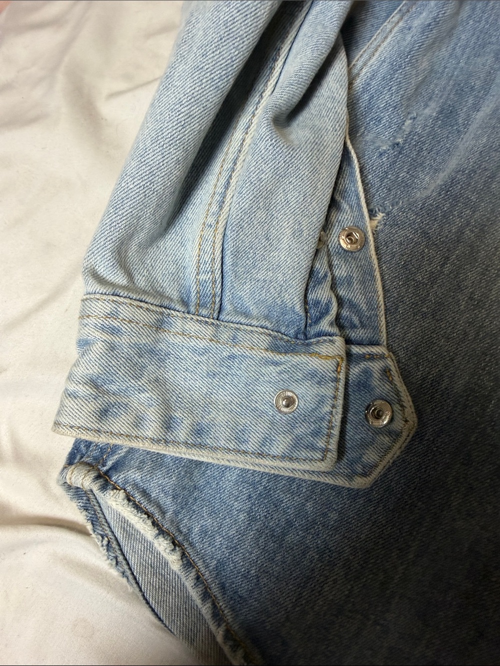 ZARA Light Wash Distressed Denim Shirt Jacket - Picture 4 of 5